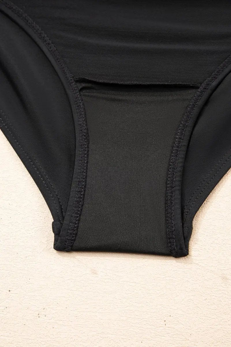 Black Adjustable Straps Cutout Ruched Knot Slit Swim Dress - Love Salve